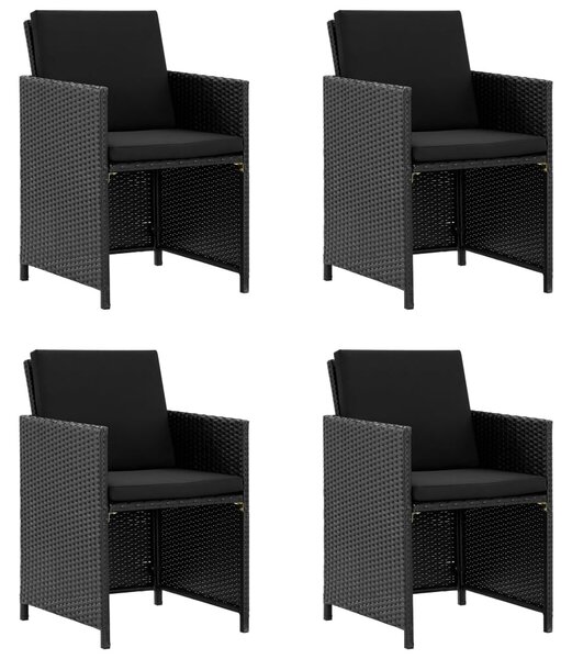 5 részes fekete polyrattan kültéri étkezőszett párnákkal
