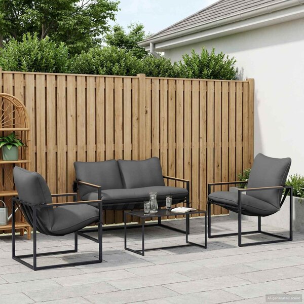 VidaXL Kerti Kanapé Szett 4 pcs Fekete és Antracit Acél