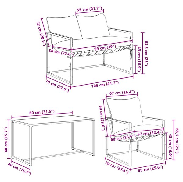 VidaXL Kerti Kanapé Szett 4 pcs Fekete és Antracit Acél