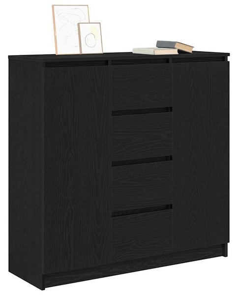 Fekete tölgy szerelt fa tálalószekrény fiókos 100,5x35x98,5 cm