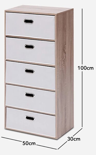 Intenso Home komód 5db fiókkal 50x100cm | Fehér - sonoma tölgy
