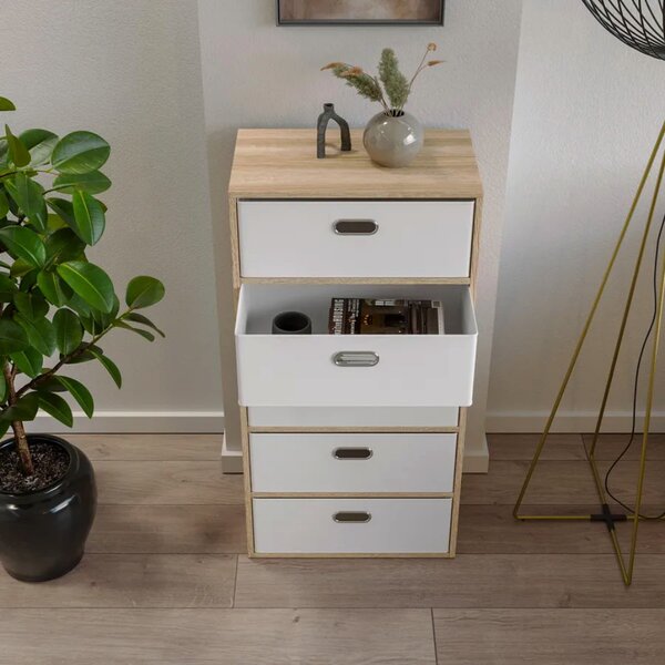 Intenso Home komód 5db fiókkal 50x100cm | Fehér - sonoma tölgy
