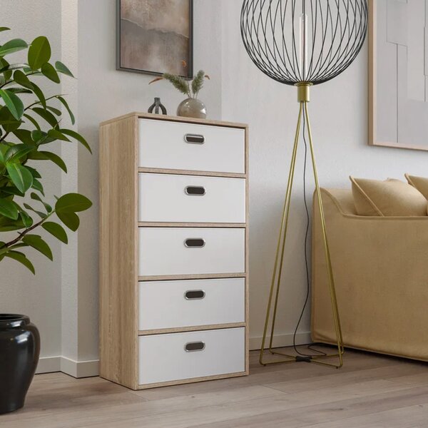 Intenso Home komód 5db fiókkal 50x100cm | Fehér - sonoma tölgy
