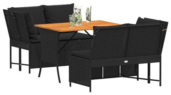 3 részes fekete polyrattan kerti ülőgarnitúra párnával