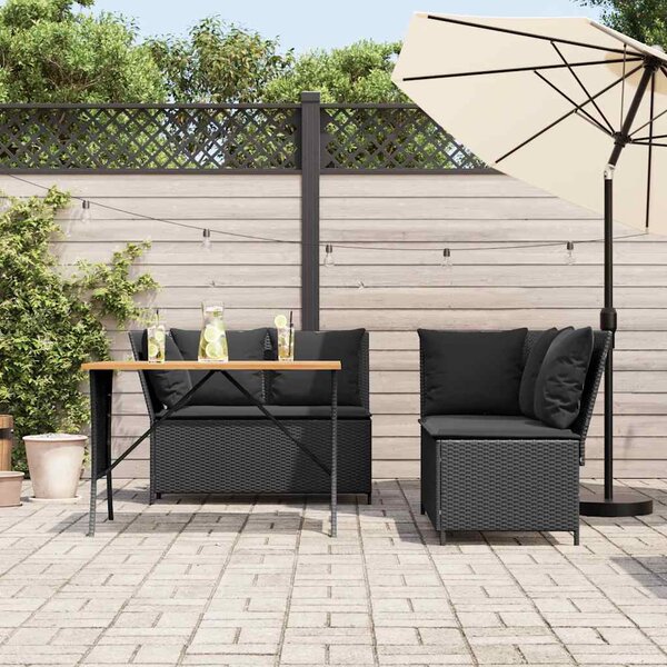 3 részes fekete polyrattan kerti ülőgarnitúra párnával