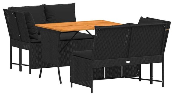 3 részes fekete polyrattan kerti ülőgarnitúra párnával