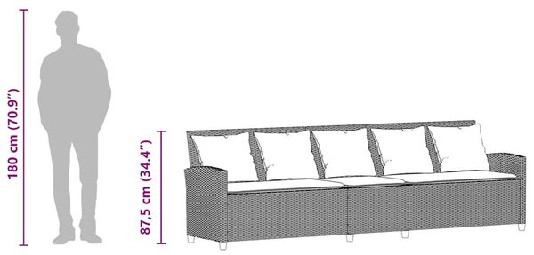 5 személyes világosszürke polyrattan kerti kanapé párnával