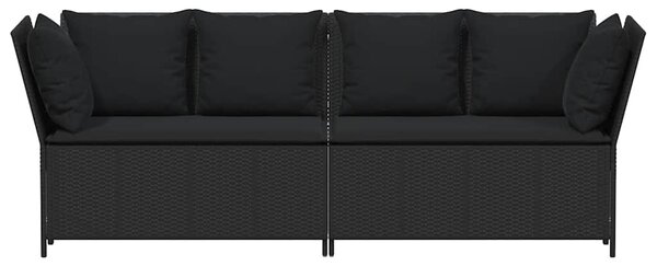 Fekete polyrattan kerti kanapé párnákkal