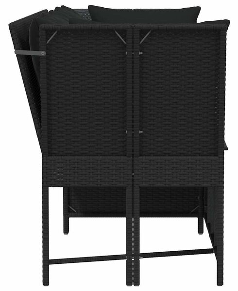 Fekete polyrattan kerti kanapé párnákkal