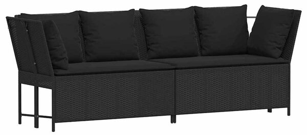 Fekete polyrattan kerti kanapé párnákkal