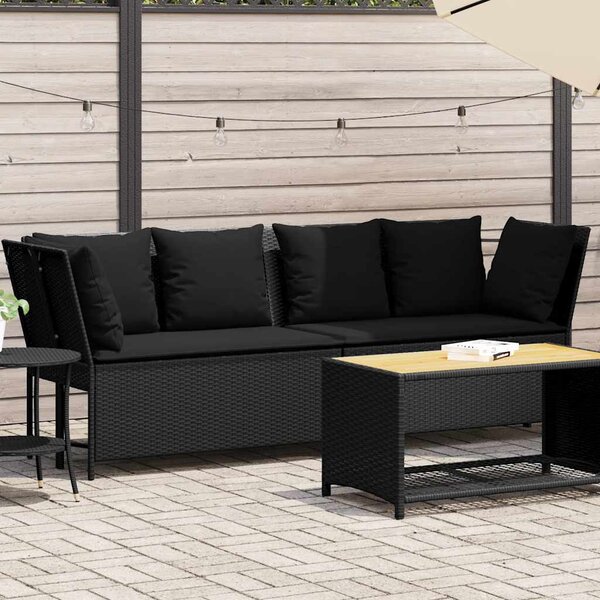 Fekete polyrattan kerti kanapé párnákkal