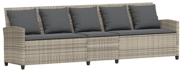 5 személyes világosszürke polyrattan kerti kanapé párnával