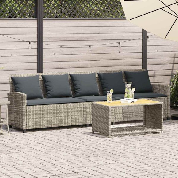 5 személyes világosszürke polyrattan kerti kanapé párnával
