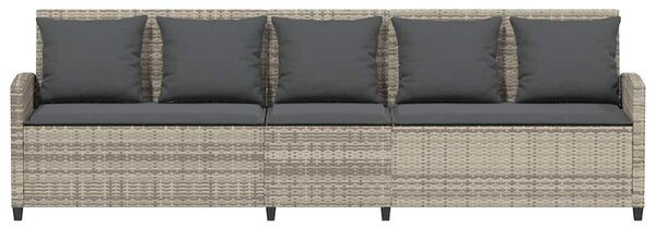 5 személyes világosszürke polyrattan kerti kanapé párnával