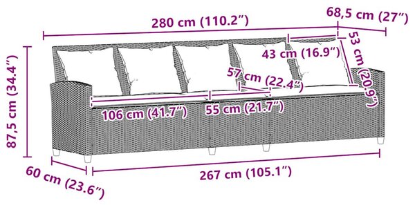 5 személyes szürke polyrattan kerti kanapé párnával