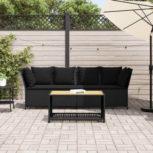 Fekete polyrattan kerti kanapé párnákkal