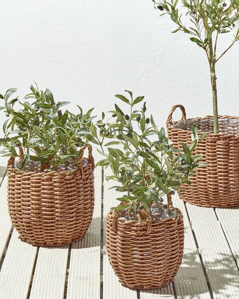 3 darabos fonott virágtartó szett AUCUBA 26/34/44 cm Világosbarna