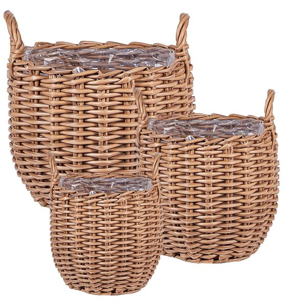 3 darabos fonott virágtartó szett AUCUBA 26/34/44 cm Világosbarna