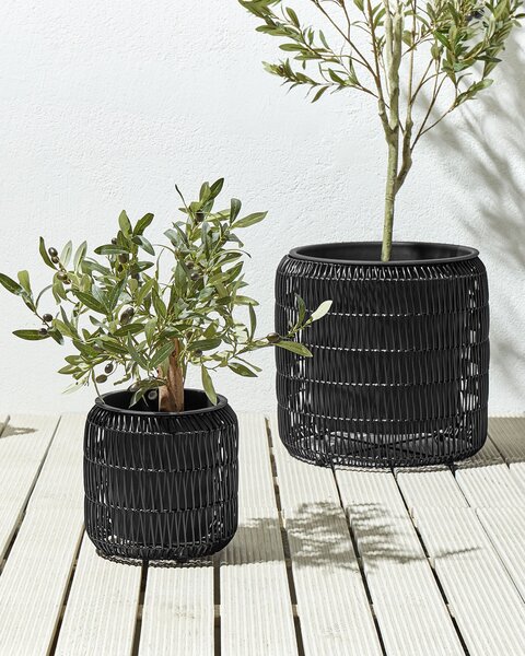 Kétdarabos virágcserép szett BRODIEA PE Rattan 26/45 cm Fekete