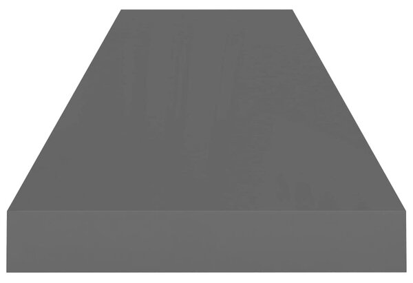 2 db magasfényű szürke MDF lebegő fali polc 90 x 23,5 x 3,8 cm