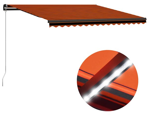 Narancs és barna kézzel kihúzható LED-es napellenző 450x300 cm