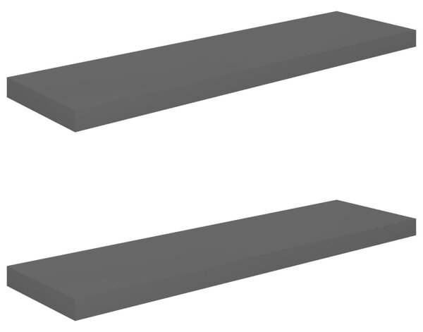 2 db magasfényű szürke MDF lebegő fali polc 90 x 23,5 x 3,8 cm