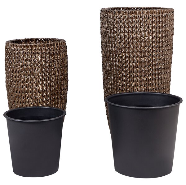 Kétdarabos virágcserép szett CEDRUS PE Rattan 37/45 cm Barna