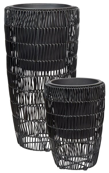 Kétdarabos virágcserép szett CHELONE PE Rattan 26/34 cm Fekete