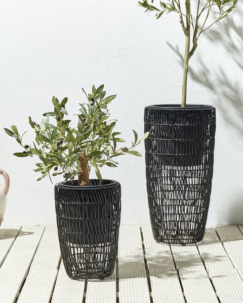 Kétdarabos virágcserép szett CHELONE PE Rattan 26/34 cm Fekete