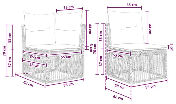 VidaXL Kerti Kanapé Szett 3 pcs Szürke polirattan