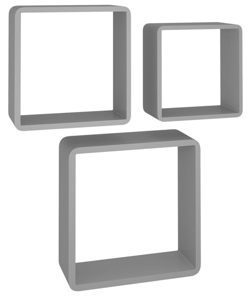 3 db szürke MDF fali kockapolc
