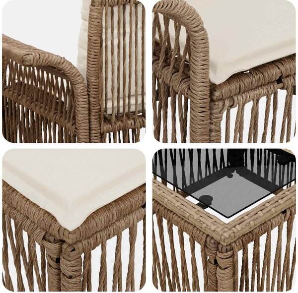 Kerti Kanapé Szett 10 pcs Beige és Krémszínű polirattan