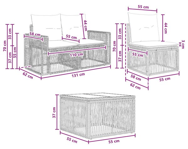 Kerti Kanapé Szett 4 pcs Beige és Krémszínű polirattan