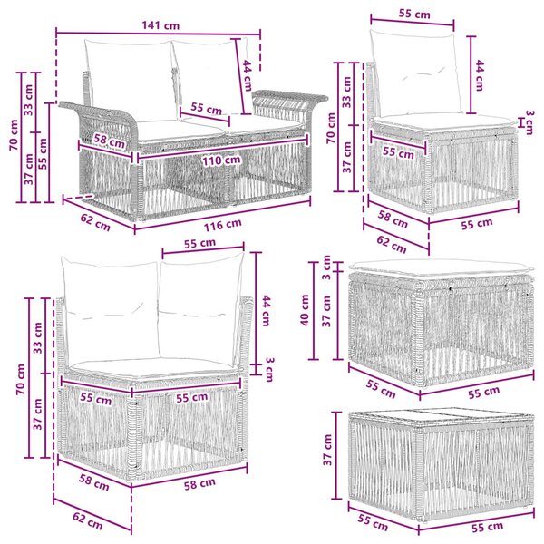 Kerti Kanapé Szett 10 pcs Beige és Krémszínű polirattan