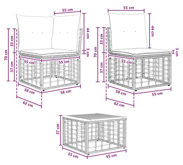 Kerti Kanapé Szett 7 pcs Természetes és Krémszínű Fehér