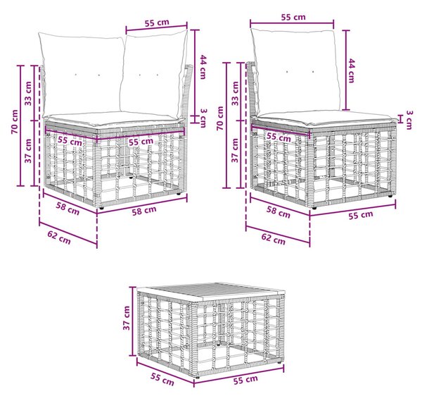 Kültéri kanapé szett 9 pcs Természetes és Krémszínű Fehér