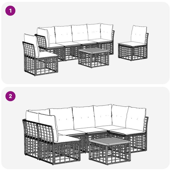 Kültéri kanapé szett 7 pcs Természetes és Krémszínű Fehér