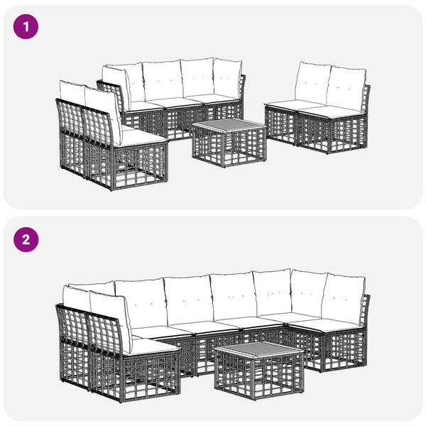 Kültéri kanapé szett 8 pcs Természetes és Krémszínű Fehér