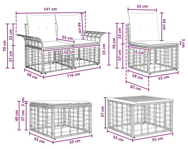 Kerti Kanapé Szett 13 pcs Természetes és Krémszínű Fehér