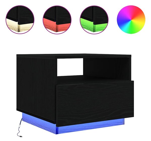 Fekete tölgyszínű dohányzóasztal LED-lámpákkal 50x49x40 cm