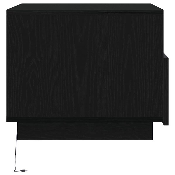 Fekete tölgyszínű dohányzóasztal LED-lámpákkal 50x49x40 cm