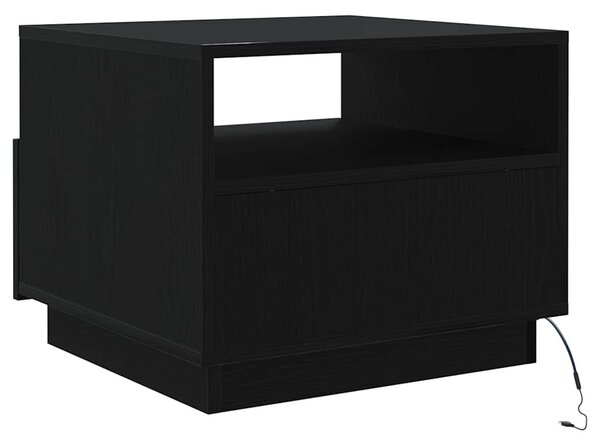 Fekete tölgyszínű dohányzóasztal LED-lámpákkal 50x49x40 cm