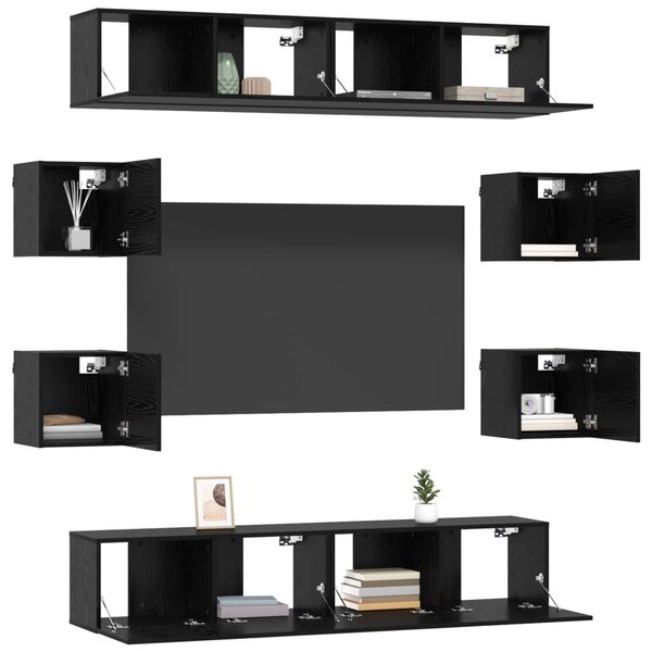 TV szekrény garnitúra 8 pcs 80 x 30 x 30 cm Fekete Tölgy