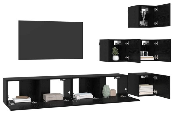 TV szekrény garnitúra 6 pcs 80 x 30 x 30 cm Fekete Tölgy