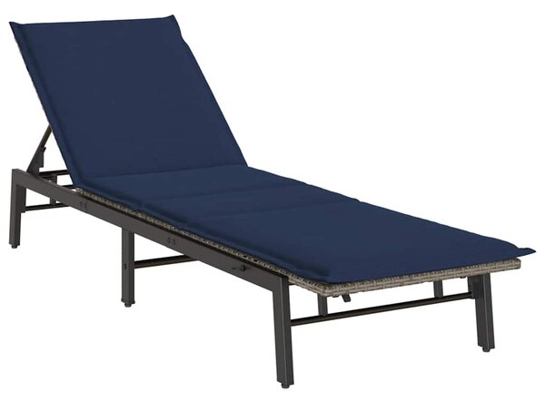 Szürke polyrattan napozóágy párnával