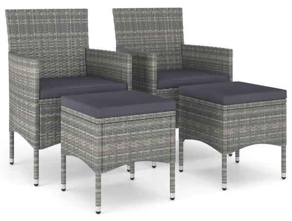 4 részes szürke kerti polyrattan szék- és zsámolyszett