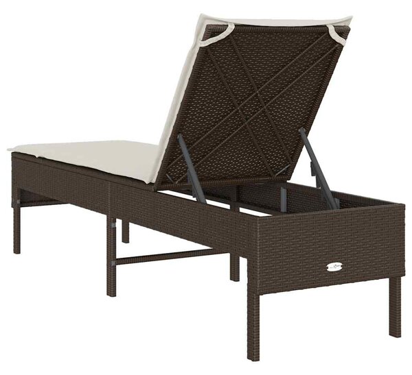 Barna polyrattan napozóágy párnával 55x200x44 cm