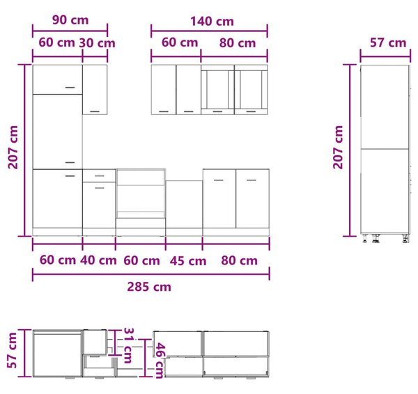 Konyhai Egység Lyon 8 pcs Betonszürke Szerelt Fa