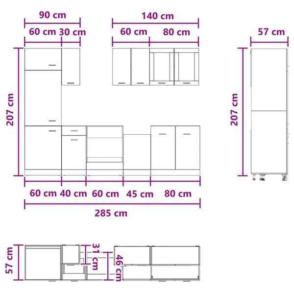Konyhai Egység Lyon 8 pcs Betonszürke Szerelt Fa
