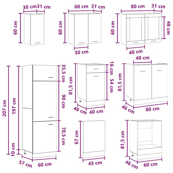 Konyhai Egység Lyon 8 pcs Betonszürke Szerelt Fa